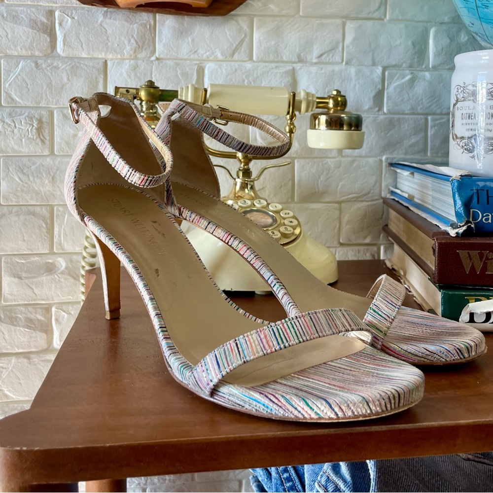 Stuart Weitzman Multicolor Suede Razzle Sandals Heels - Picture 3 of 16